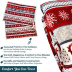 Christmas Blanket Holiday Theme Print Warm Sherpa Fleece Throw Sofa Couch Bed