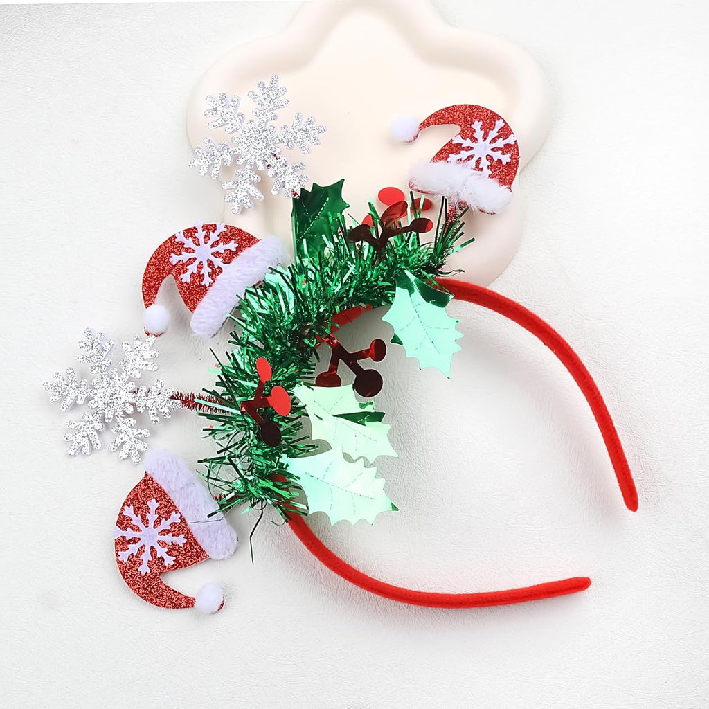 Christmas Headband Cute Christmas Hat Snowflake Hair Bands Glitter Green Tassel Head Bopper Sparkle Christmas Tree Hair Hoop for Women Girls Xmas Holiday New Year Party Headwear Accessories Gift 1PCS