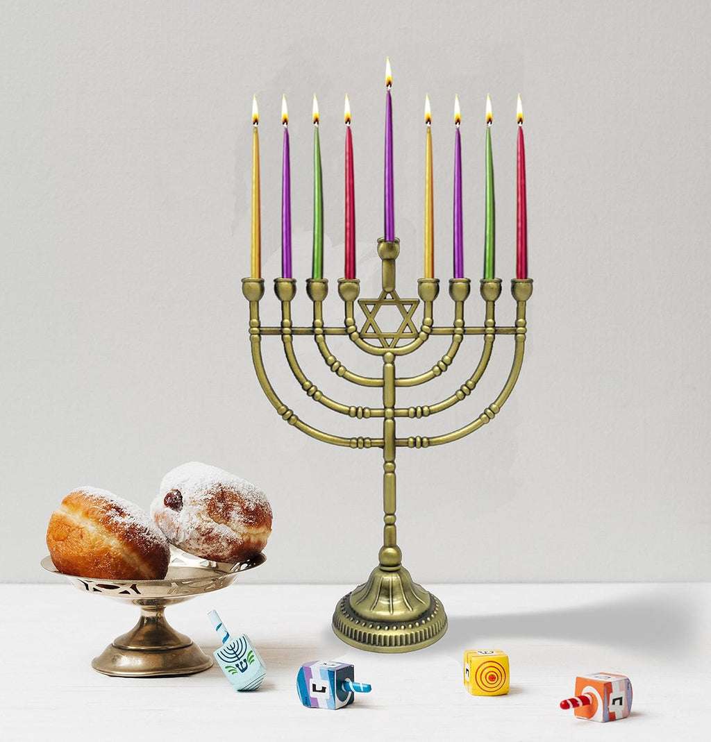 Traditional Bronze Candle Menorah - Chanukah Candles - 9" High