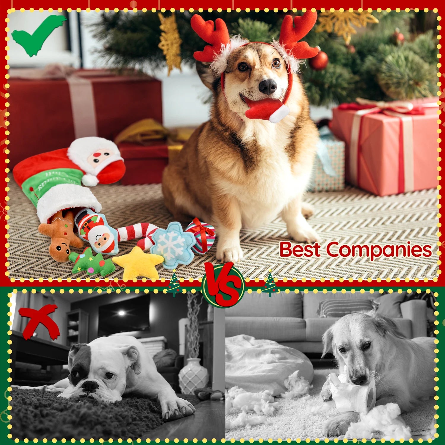 9 Pack Christmas Stocking Dog Toys, Xmas Toys Gift for Puppies Small Large Dogs