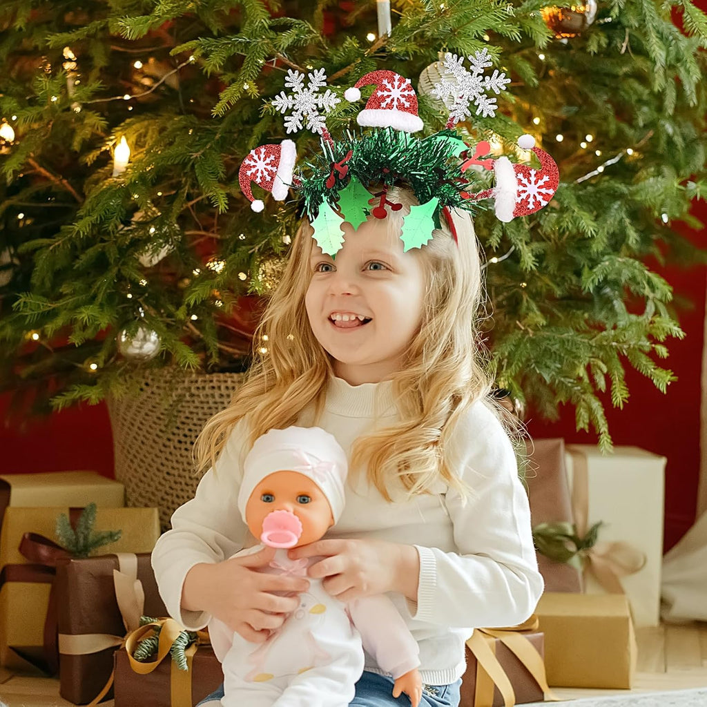 Christmas Headband Cute Christmas Hat Snowflake Hair Bands Glitter Green Tassel Head Bopper Sparkle Christmas Tree Hair Hoop for Women Girls Xmas Holiday New Year Party Headwear Accessories Gift 1PCS