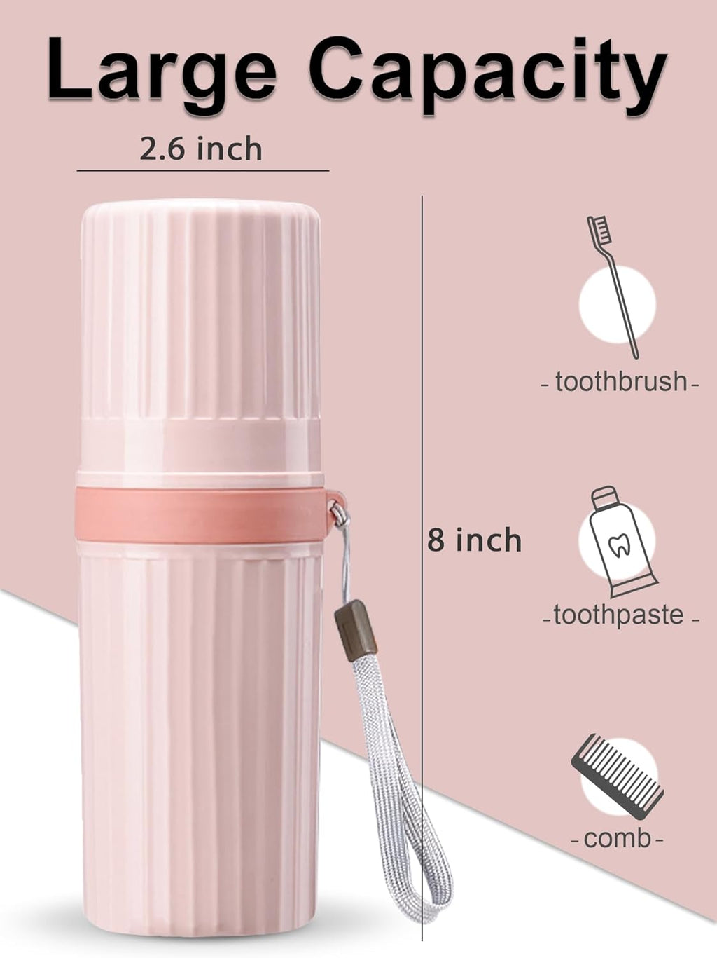 Toothbrush Travel Case, Pink Travel Toothbrush Cup Holder for Toothbrush and Toothpaste, Portable Travel Toothbrush Container for Traveling Camping Business School