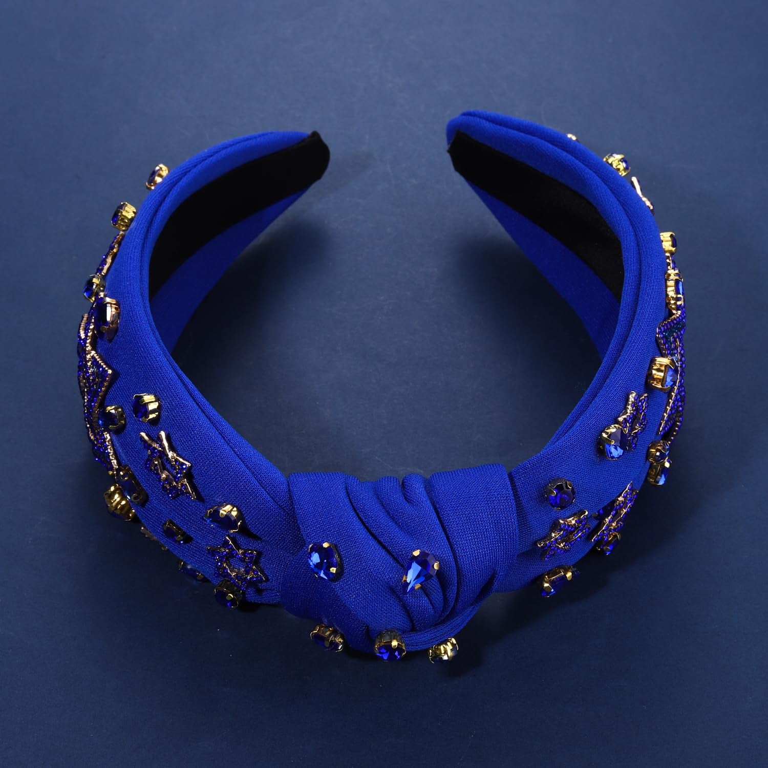 Hanukkah Headband for Women Cute Star Menorah Knotted Headband Blue Embellished Crystal Rhinestone Headbands Hanukkah Hair Accessories Holiday Jewelry Party Gifts (Style D)