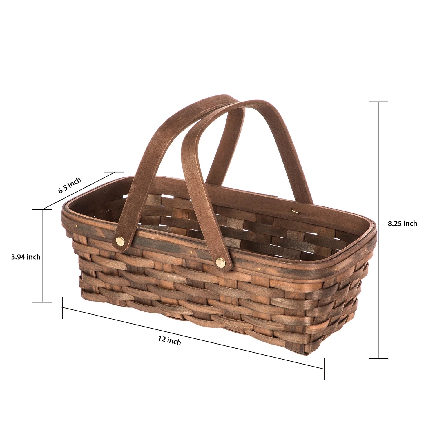 Woodchip Storage Basket with Handles, Dark Brown, 6.5"W X 12"L X 3.94"H