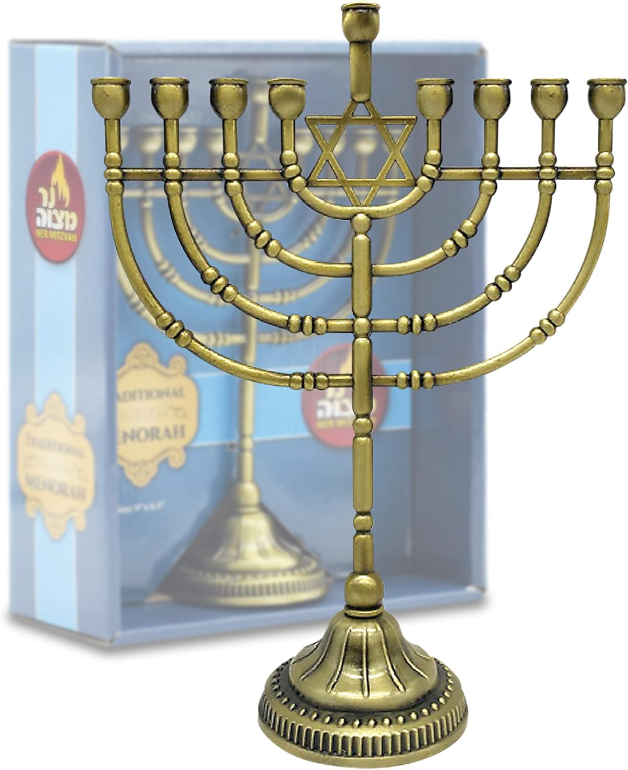 Traditional Bronze Candle Menorah - Chanukah Candles - 9" High