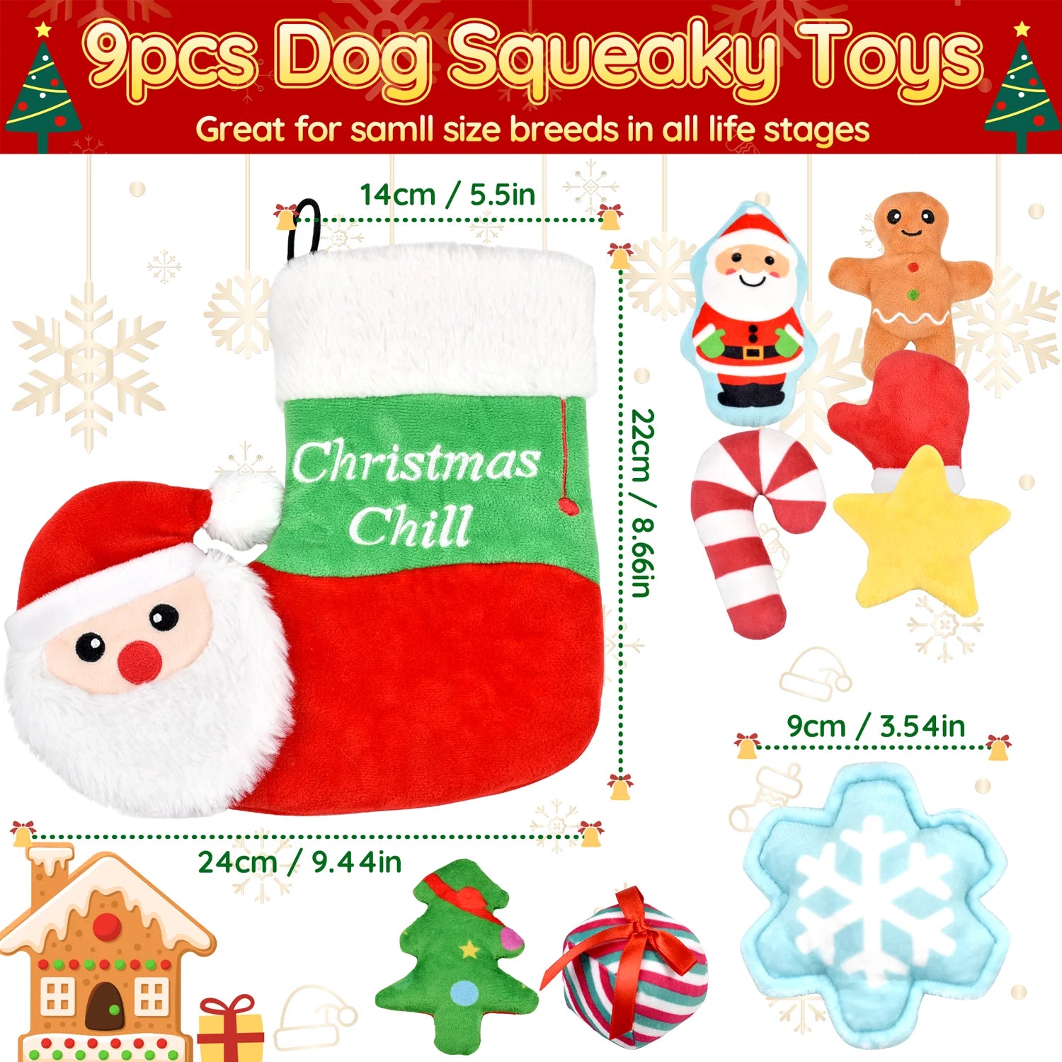9 Pack Christmas Stocking Dog Toys, Xmas Toys Gift for Puppies Small Large Dogs