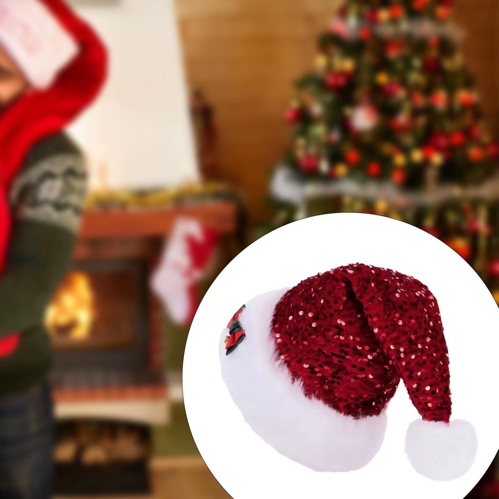Christmas Hat Xmas Hat Headgear Christmas Costume Accessories Party Hat Sequin Santa Claus Hat for Festival Cosplay Nightclub