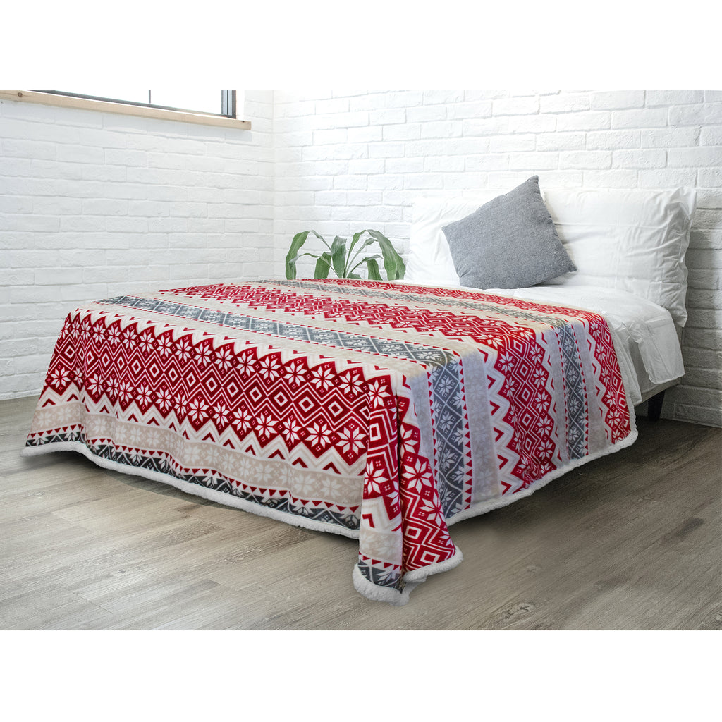 Christmas Blanket Holiday Theme Print Warm Sherpa Fleece Throw Sofa Couch Bed