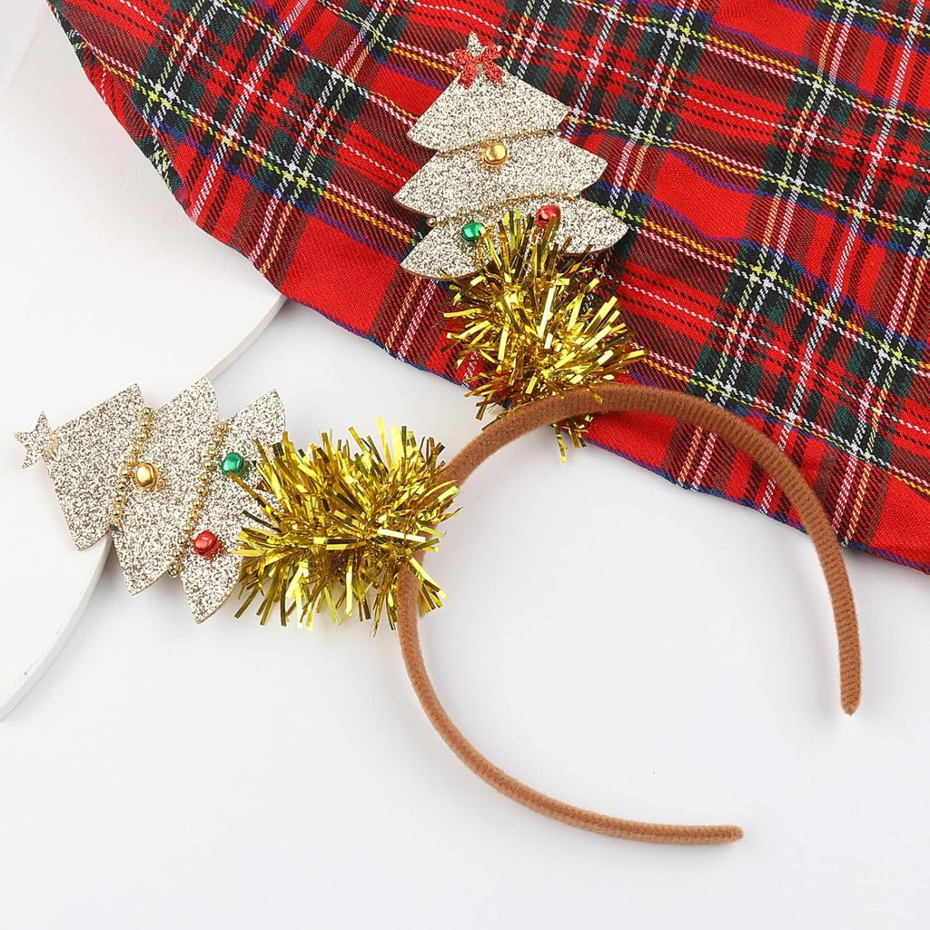 Christmas Headband Christmas Tree Hair Bands Glitter Gold Sequins Christmas Tree with Small Bell Design Headbands Holiday Party Gift for Women Girl Festival Hair Decoration Accessory