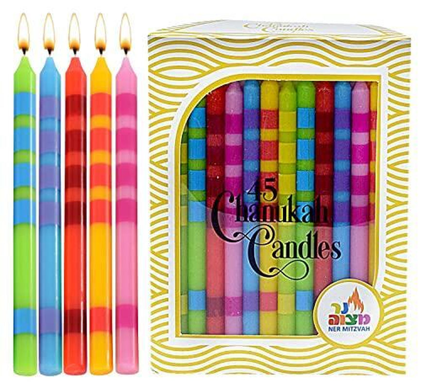 Dripless Chanukah Candles Standard Size - Two Tone Multi Colored Hanukkah