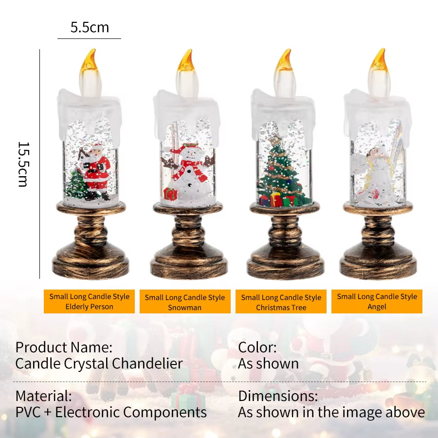 Christmas LED Candle Light Flameless Rotating Waterfall Sparkling Candle Light Crystal Electronic Candle Desktop Decoration Gift