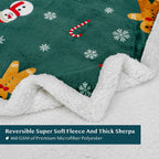 Christmas Blanket Holiday Theme Print Warm Sherpa Fleece Throw Sofa Couch Bed