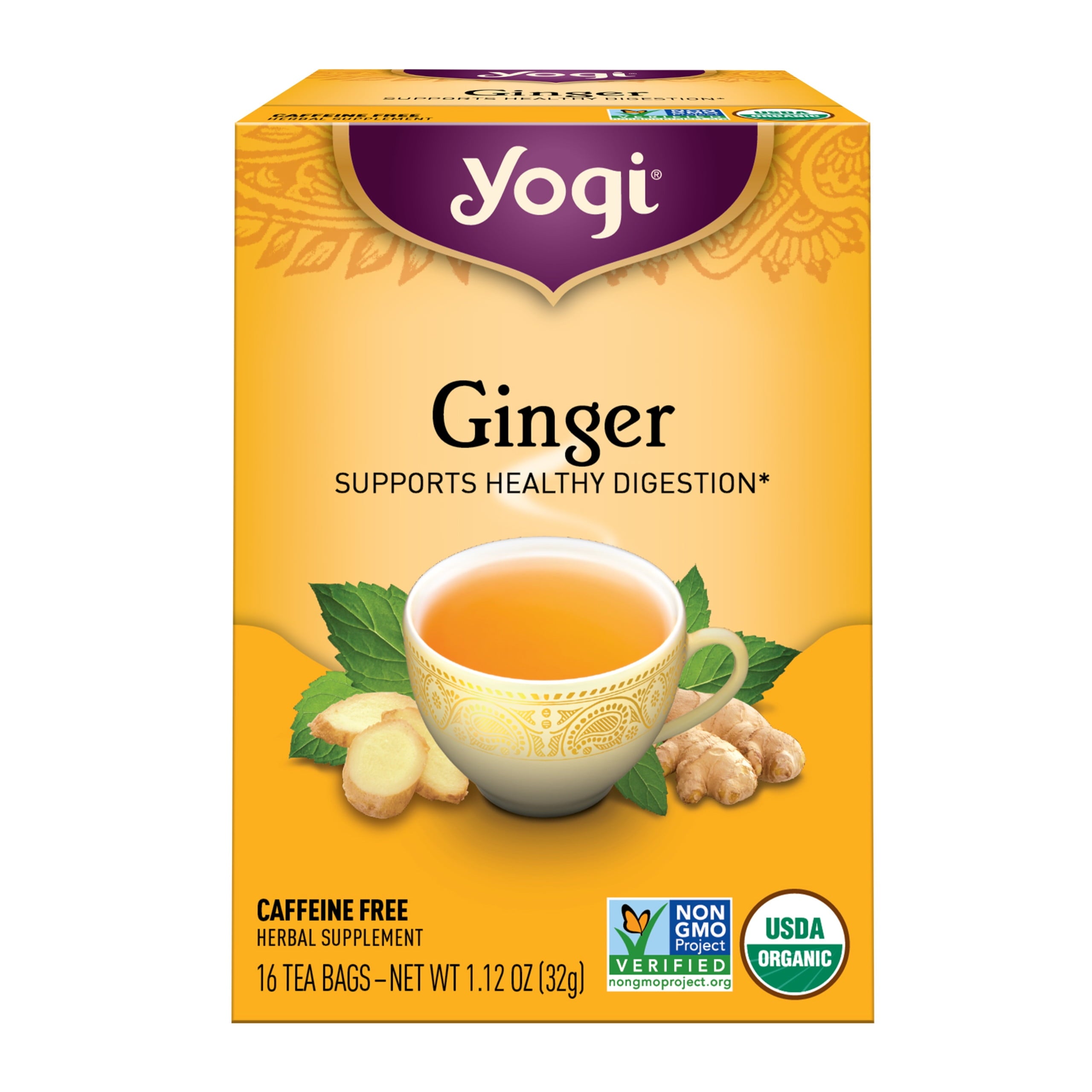 Tea Ginger, Caffeine-Free Organic Herbal Tea Bags, 16 Count
