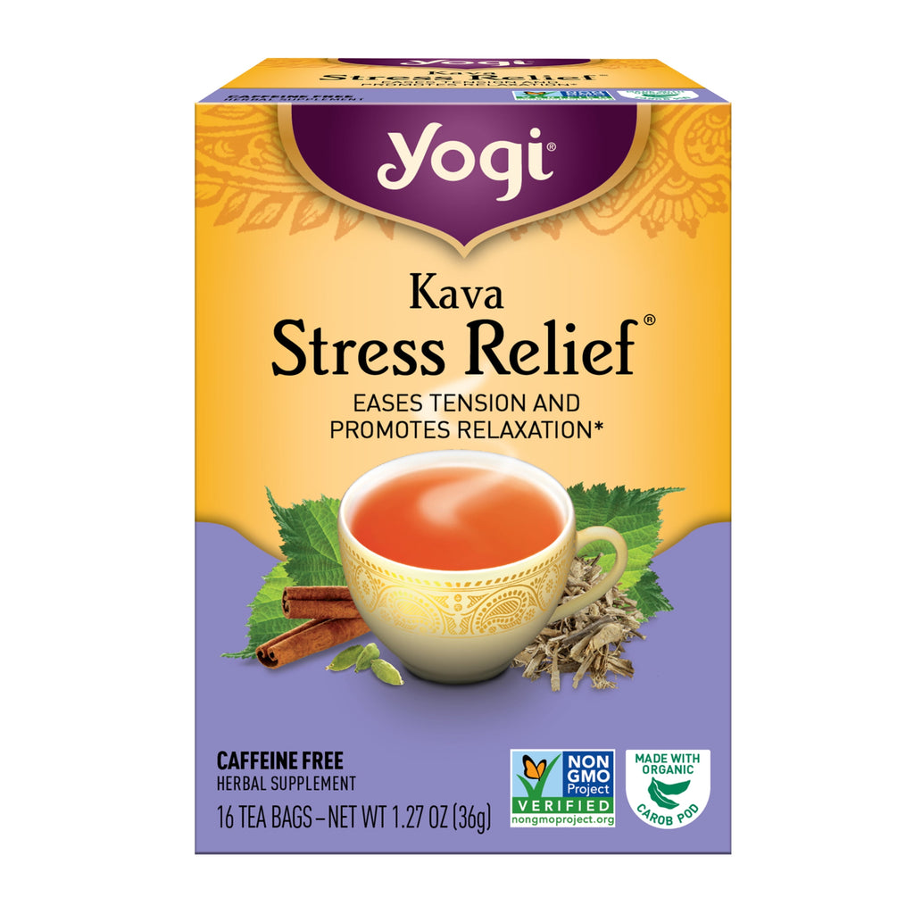 Tea Kava Stress Relief, Caffeine-Free Herbal Tea Bags, 16 Count
