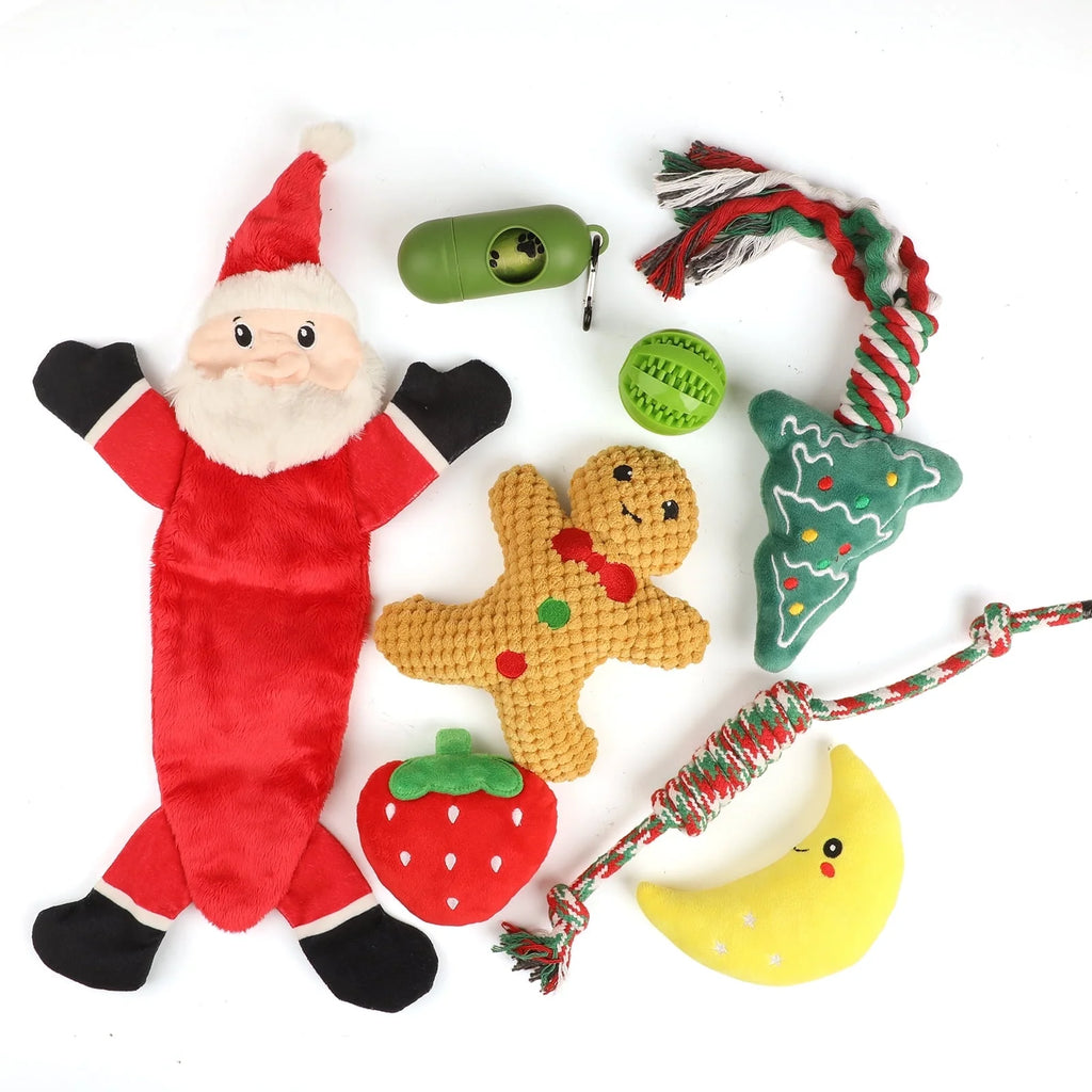 Christmas Dog Toys, Puppy Chew Toy for Teething and Training with Gift Bag, Tough Xmas Gift Plush Squeaky Toy for Small Dogs