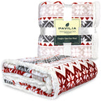 Christmas Blanket Holiday Theme Print Warm Sherpa Fleece Throw Sofa Couch Bed