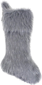 Holiday Exquisite Faux Fur with Silver Metallic Christmas Stocking, Grey, 8" W X 19" L