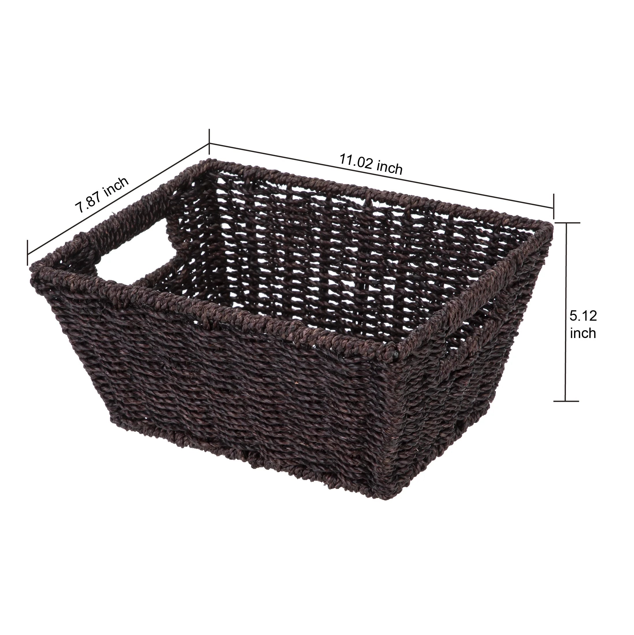 (6 Pack)  Espresso Handwoven Seagrass Basket, Rectangle
