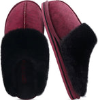 Womens Fluff Dual Memory Foam Slippers Ladies Cozy Arch Support Warm Scuff Slippers Slip on Comfy Winter House Shoes with Non-Slip Indoor Outdoor Hard Sole