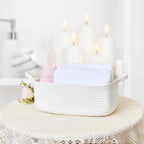 Small Storage Basket with Handles, Cotton Rope Woven Dog Cat Toy Bin, Decorative Shelves Closet Organizing for Nursery Laundry Bedroom, 14.2''X 11''X 5.1''