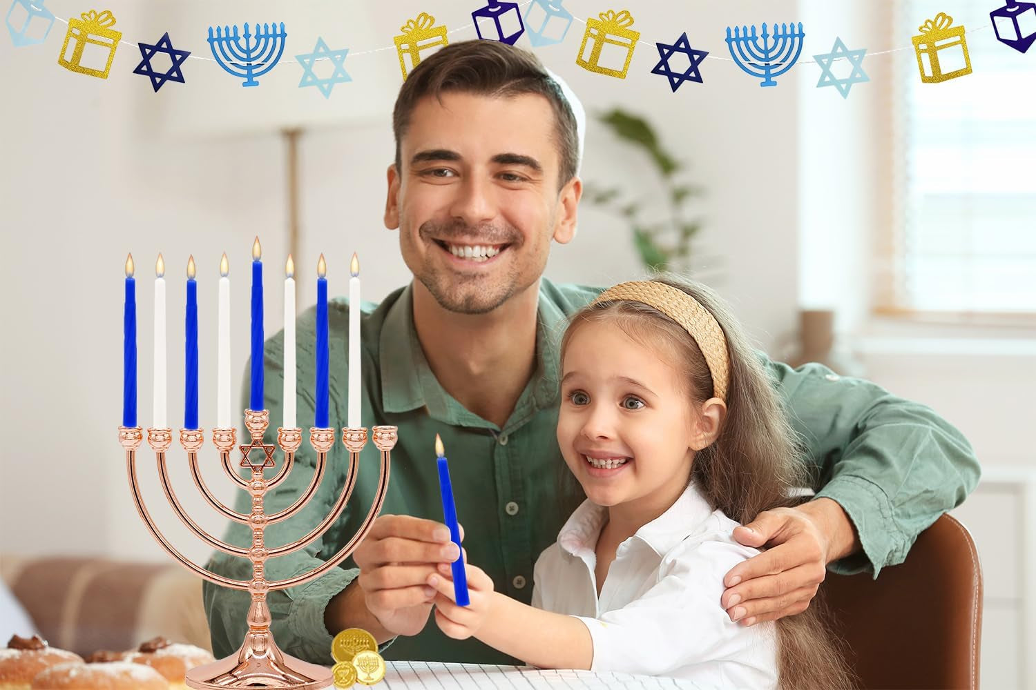 Menorah 44 White and Blue Hanukkah Candles for All 8 Nights of Chanukah (Single)