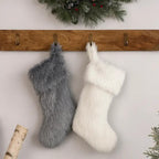 Holiday Exquisite Faux Fur with Silver Metallic Christmas Stocking, Grey, 8" W X 19" L