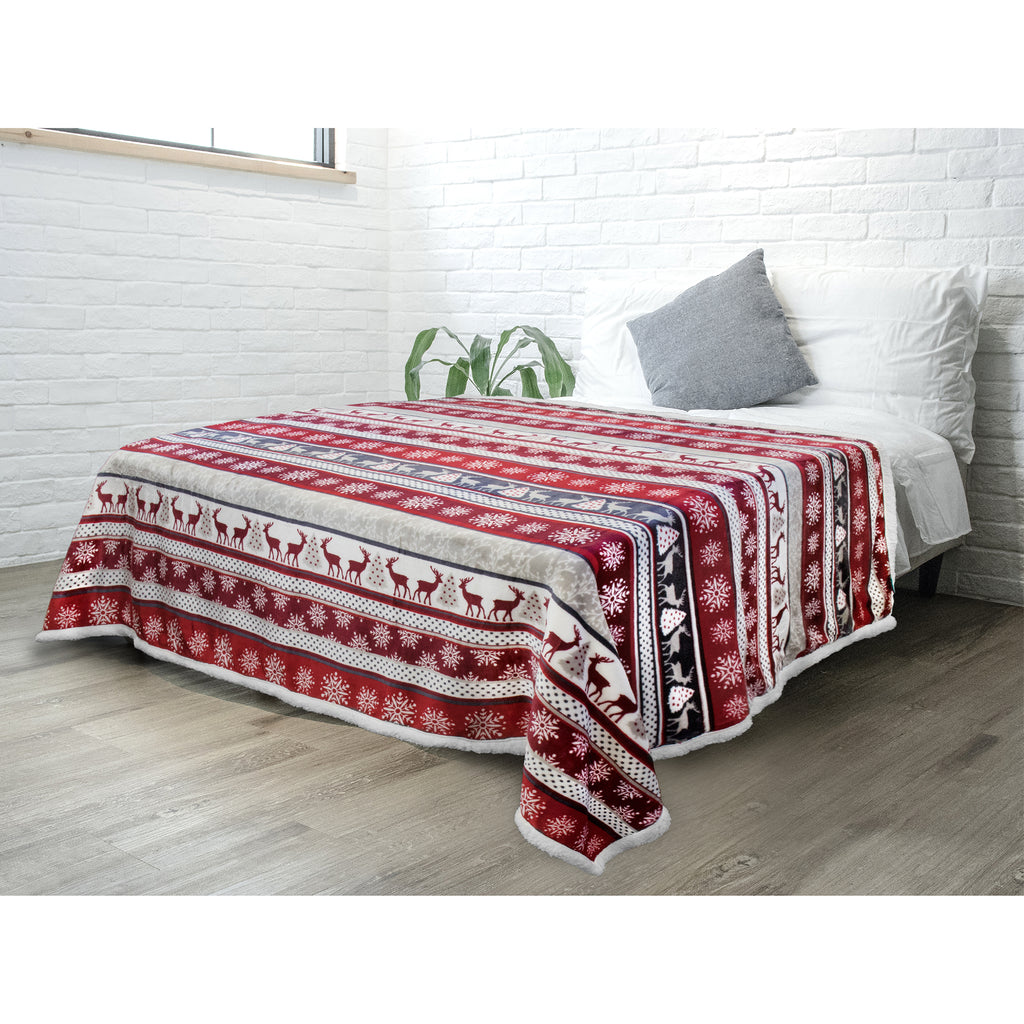 Christmas Blanket Holiday Theme Print Warm Sherpa Fleece Throw Sofa Couch Bed