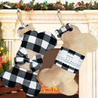 2 Pack Pet Dog Christmas Stockings Buffalo Black White Plaid Burlap Large Bone Shape Hanging Christmas Stocking for Dogs Pets