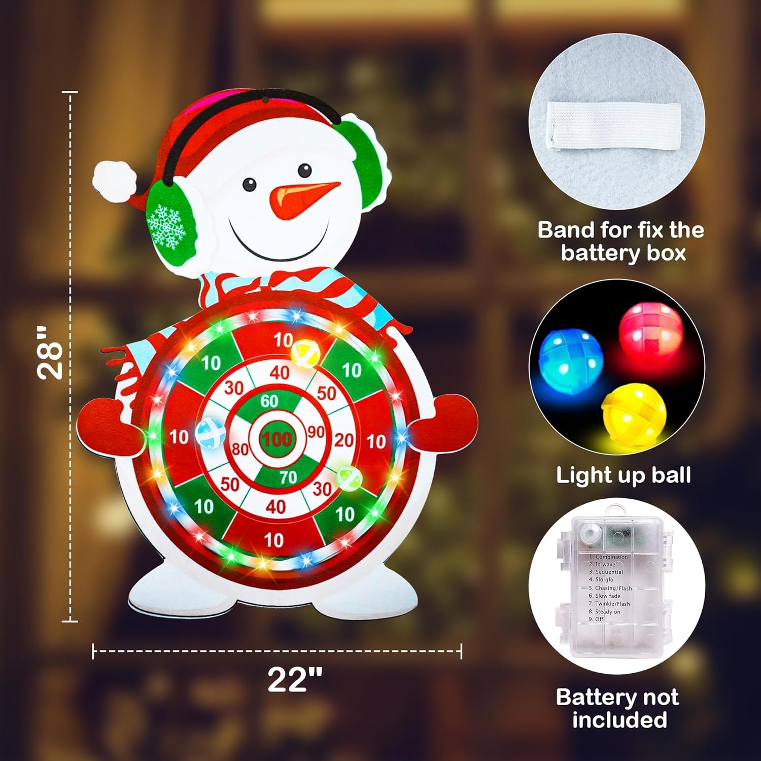 Christmas Games for Families, Light up Dart Board for Kids Adults with 12 Sticky Balls Christmas Party Games Outdoor Indoor Yard Holiday Carnival Games Toys Christmas Party Favors Gifts for Boys Girls