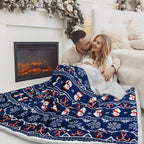 Christmas Blanket Holiday Theme Print Warm Sherpa Fleece Throw Sofa Couch Bed
