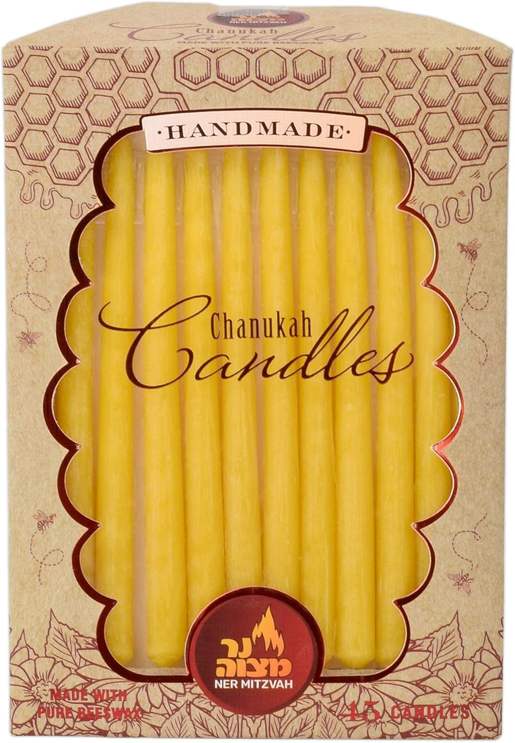 Beeswax Chanukah Candles Most Menorahs - Beeswax Candles, Premium Quality Pure Bees Wax for All 8 Nights of Hanukkah - Yellow - Standard Size Fits, 45 Count