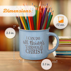 Blue Camp Style Ceramic Coffee Mug – 13 Oz. Microwave and Dishwasher Safe Inspirational Scripture Coffee & Tea Mug with Bible Verse: I Can Do All Things through Christ – Phil. 4:13