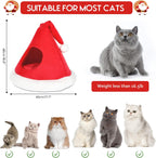 Cat Bed Christmas Hat Cat Tent House Self-Warming 2 in 1 Removable Comfortable Triangle Pet Teepee Xmas Dog Cave in Winter (Red)