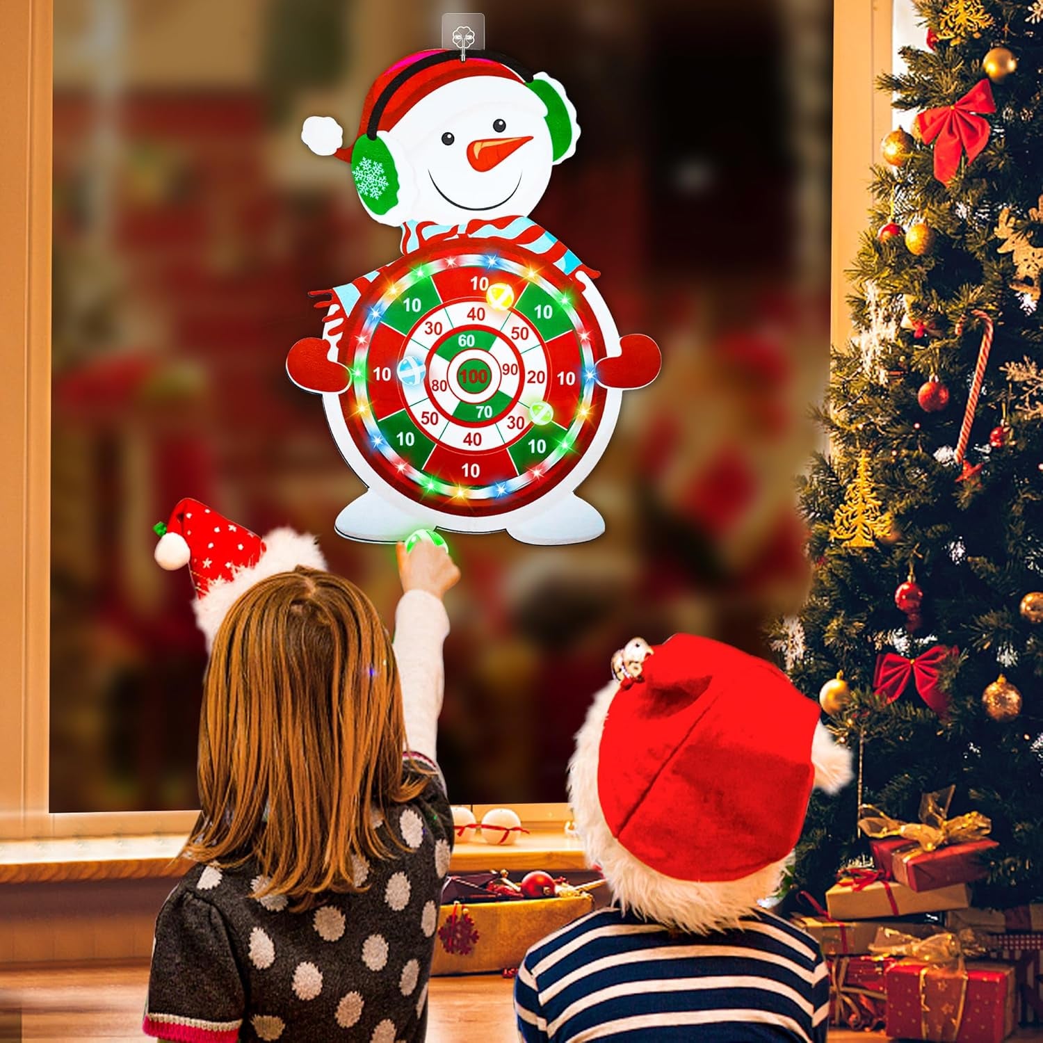 Christmas Games for Families, Light up Dart Board for Kids Adults with 12 Sticky Balls Christmas Party Games Outdoor Indoor Yard Holiday Carnival Games Toys Christmas Party Favors Gifts for Boys Girls