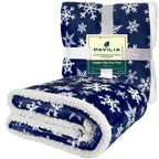 Christmas Blanket Holiday Theme Print Warm Sherpa Fleece Throw Sofa Couch Bed