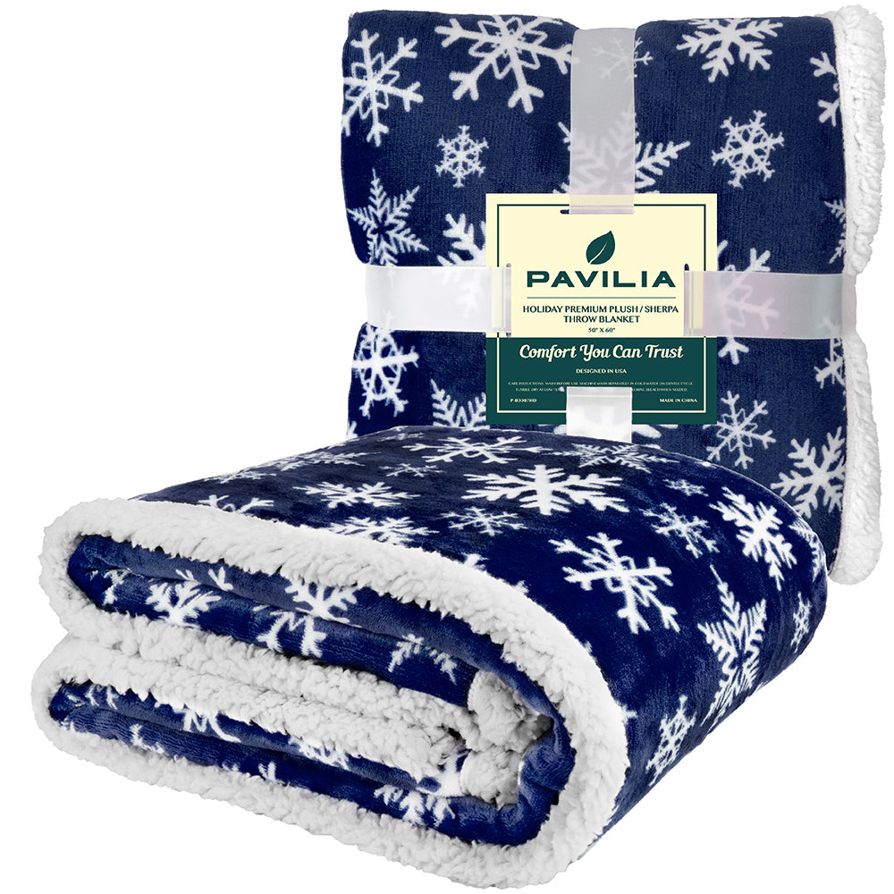 Christmas Blanket Holiday Theme Print Warm Sherpa Fleece Throw Sofa Couch Bed