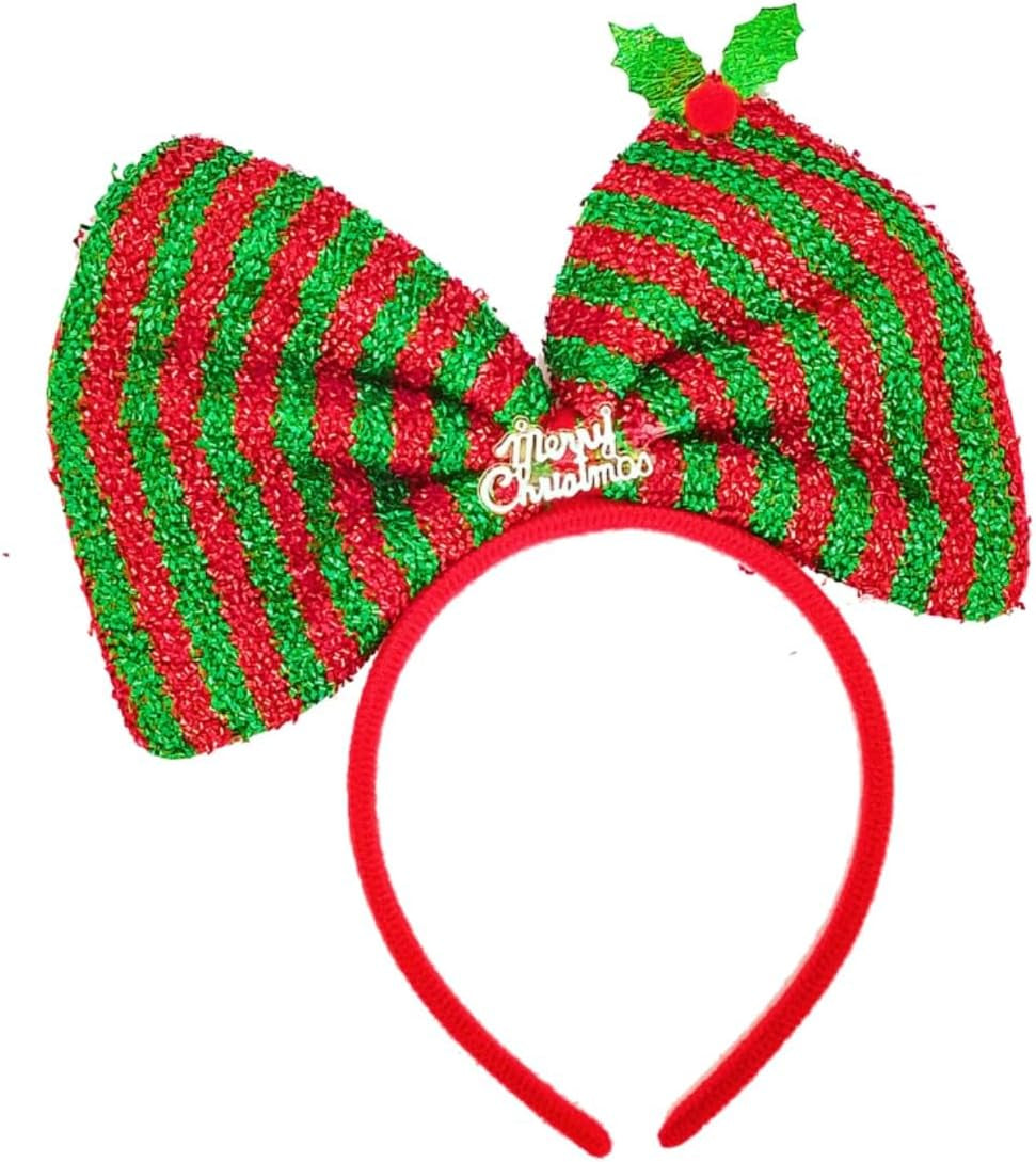 Christmas Big Red Green Bow Headbands Snow White Bowknot Headband, Xmas Headdress Huge Bow Hair Hoops for Women Princess Giant Bowknot Head Bopper Headpieces Headwear