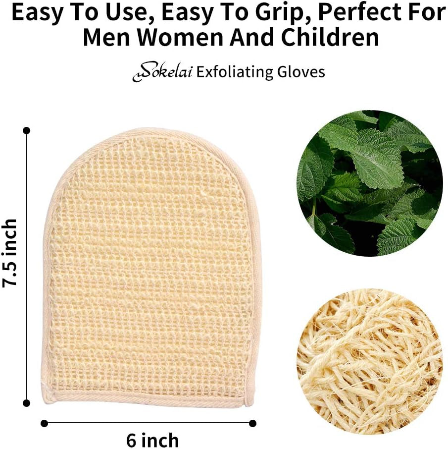Exfoliating Loofah Mitt Shower Gloves - Bath Glove Body Scrubber Exfoliator for Remove Dead Skin, Loofa Scrub Mittens for Exfoliation, Double-Sided Luffa Sponges Facial Body Pads for Men Women Bathing