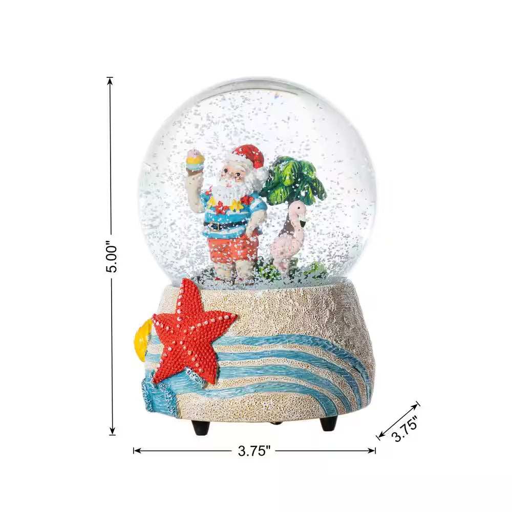 5.12 In. H Christmas Resin Musical Snowflakes Santa on Vacation Waterglobe