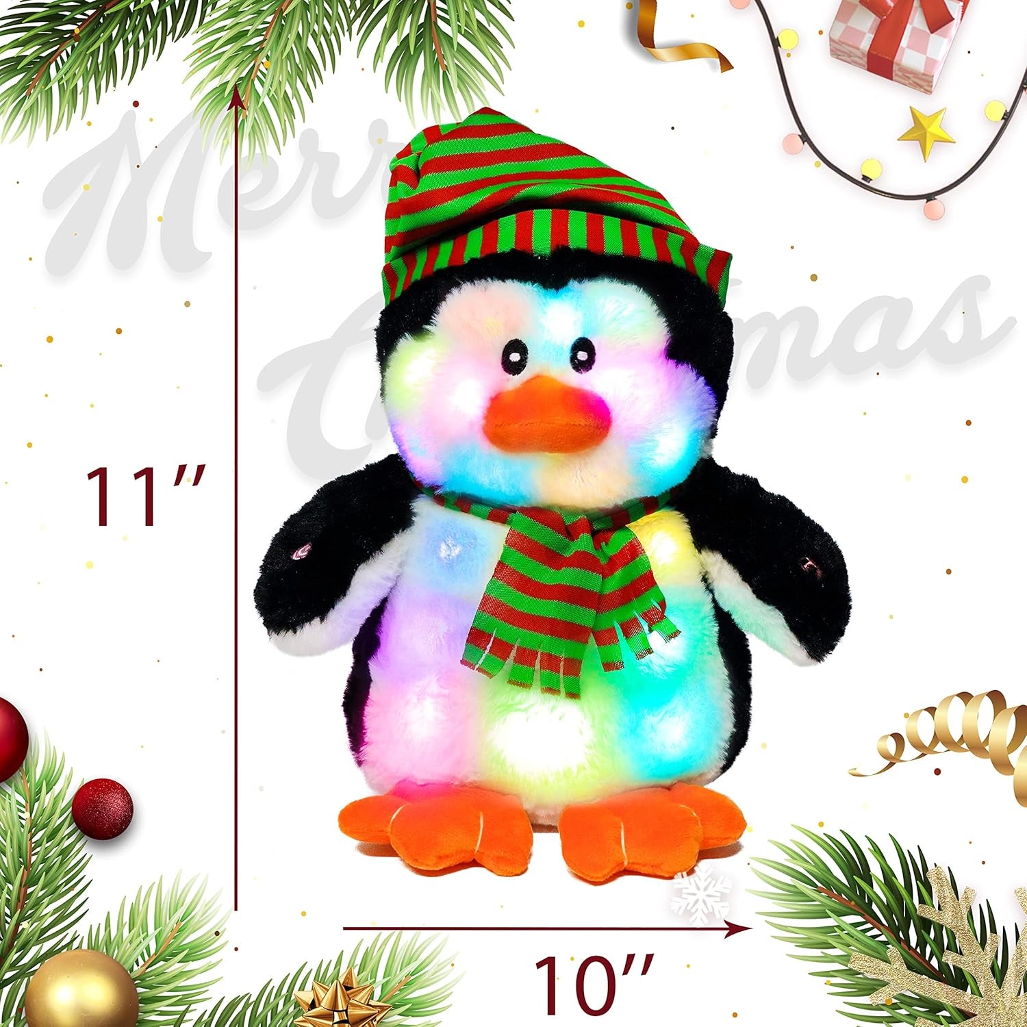 Light-Up Singing Plush Penguin LED Musical Stuffed Animal Adjustable Volume Lullaby Plushies Birthday Christmas Toy Gifts for Kids Toddler Girls, 11"