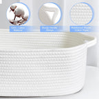Small Storage Basket with Handles, Cotton Rope Woven Dog Cat Toy Bin, Decorative Shelves Closet Organizing for Nursery Laundry Bedroom, 14.2''X 11''X 5.1''