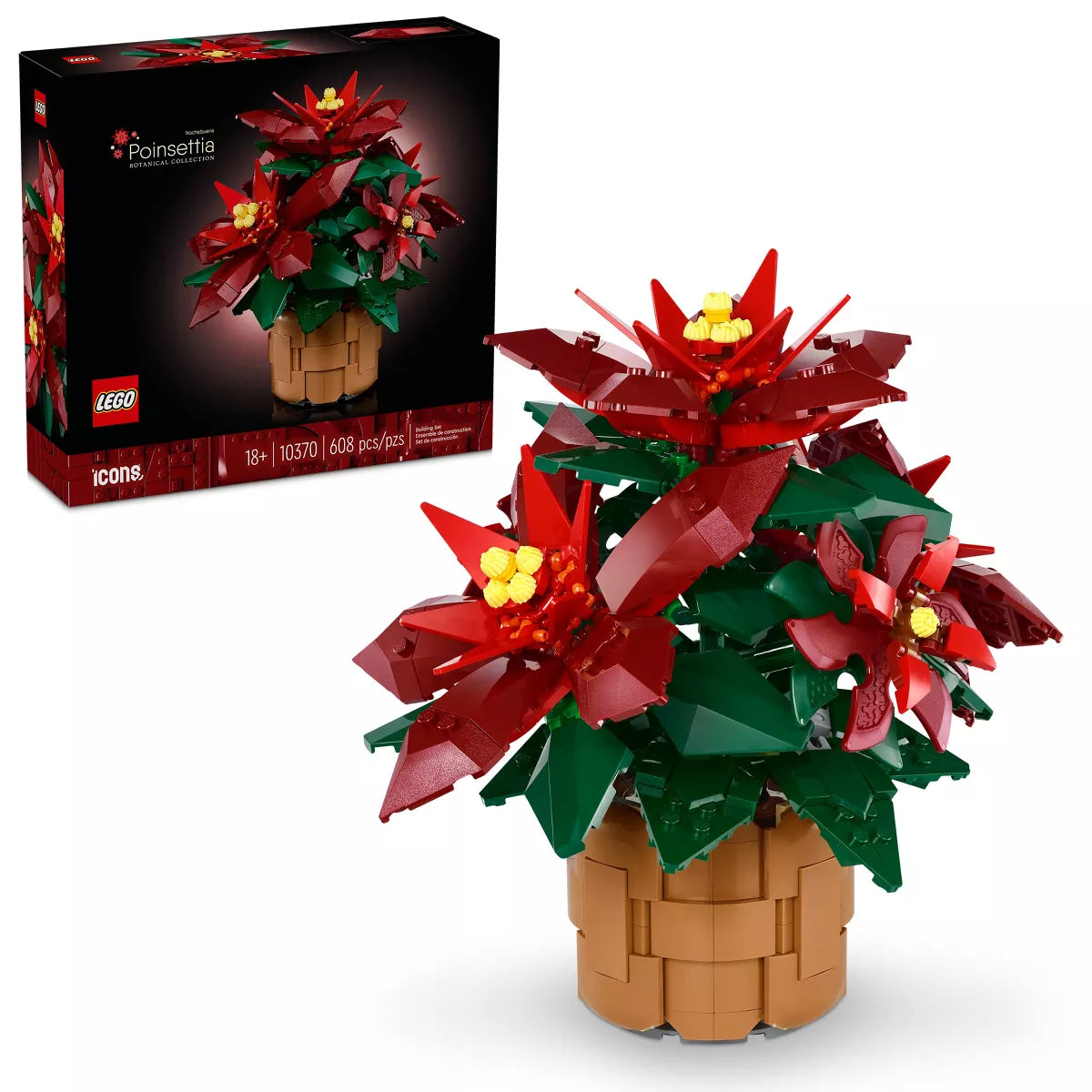 LEGO Icons Poinsettia Plant and Flower Building Set for Adults and Christmas Centerpiece Table Decor - 10370