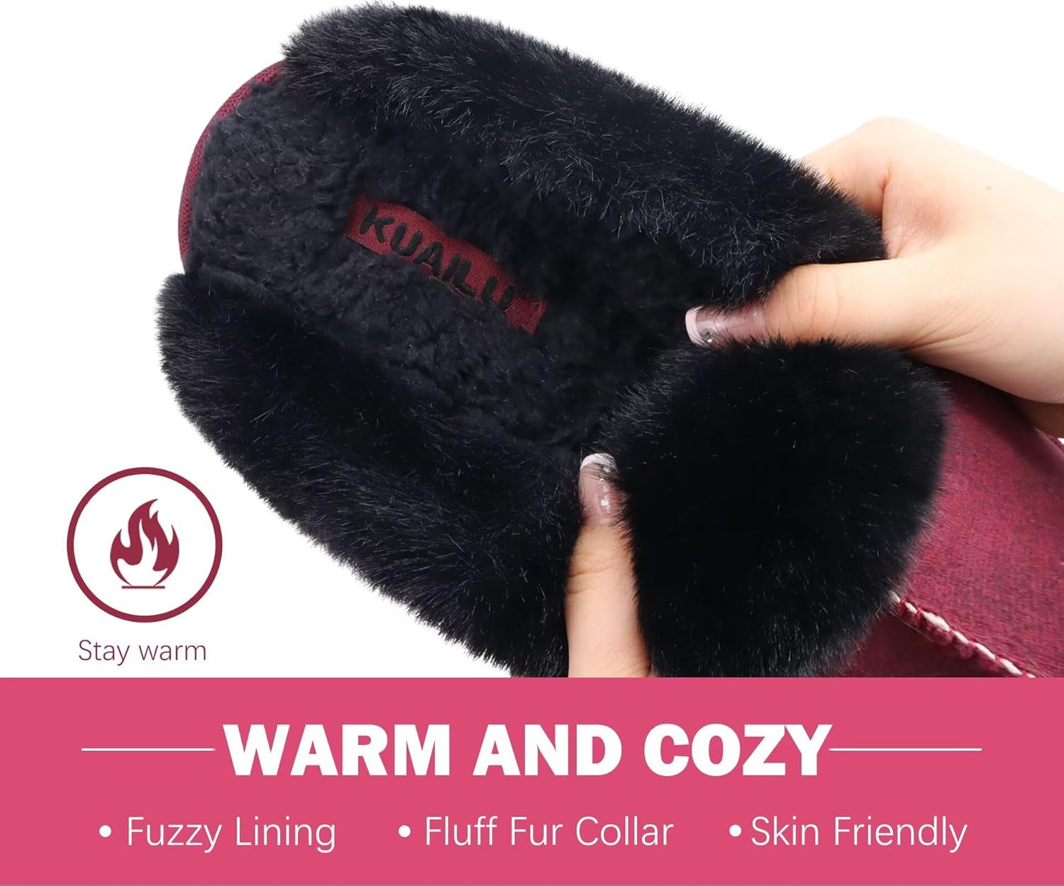 Womens Fluff Dual Memory Foam Slippers Ladies Cozy Arch Support Warm Scuff Slippers Slip on Comfy Winter House Shoes with Non-Slip Indoor Outdoor Hard Sole