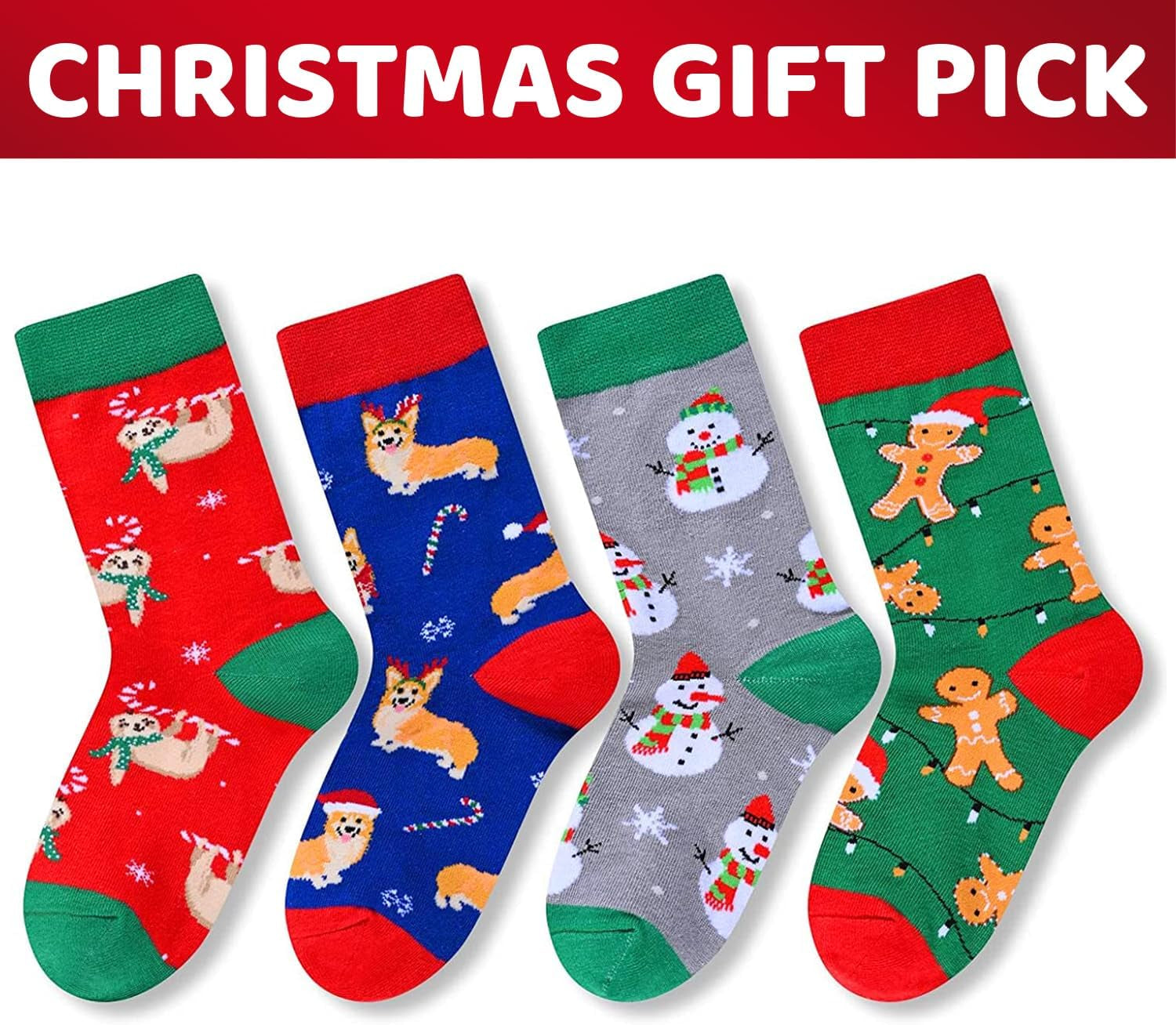 Christmas Socks for Kids Teens - Unisex Xmas Gift Ideas, Stocking Sock 4 Pack