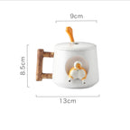 Cartoon Ceramic Mug Cute 3D Shiba Inu Dog Spoon Milk Tea Creative Coffee Cup