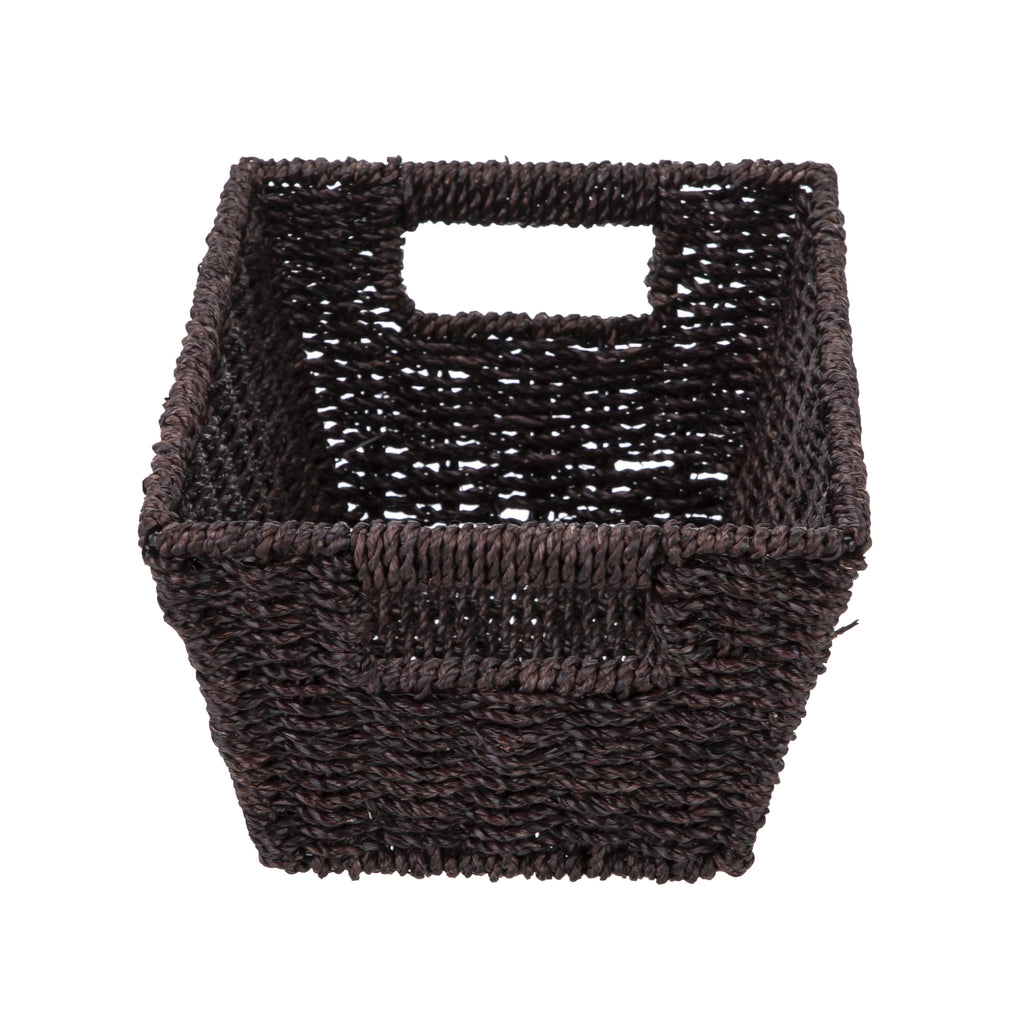 (6 Pack)  Espresso Handwoven Seagrass Basket, Rectangle