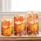 Pumpkin Flameless Candles with Remote Real Wax LED Candles - Home Party Christmas Botanical Fall Thanksgiving Decor - Set of 3