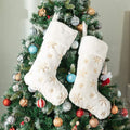 2PCS Plush Christmas Stockings White Faux Fur Large 56Cm Deluxe Hanging Xmas Stockings with Gold Sequin Snowflake for Christmas Fireplace Decorations Socks (White-G, 22Inches)