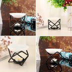 Euro Metal Oil Burner Wax Warmer, Delicate Romantic Ceramic Tealight Candle Holder Oil Burner, Fragrance Warmer Aromatherapy Wax Candle Tart Burner Warmer Diffuser for Home Bedroom Décor