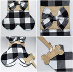 2 Pack Pet Dog Christmas Stockings Buffalo Black White Plaid Burlap Large Bone Shape Hanging Christmas Stocking for Dogs Pets